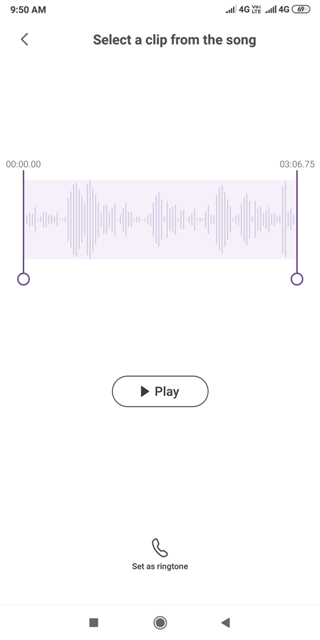 இப்போது நாம் பாடலில் ஒரு குறிப்பிட்ட பகுதியை ஒரு ரிங்டோனாக வெட்டி அமைக்கலாம்