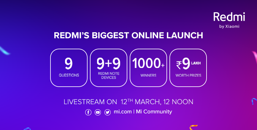 Join Redmi's Biggest Online Launch | Chance to Win 9+9 Redmi Note & Prizes Worth ₹9 Lakh!