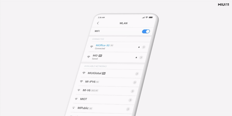 The Wifi settings page in the MIUI 11
