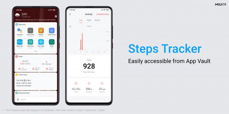 Step walked can be viewed in the App Vault.